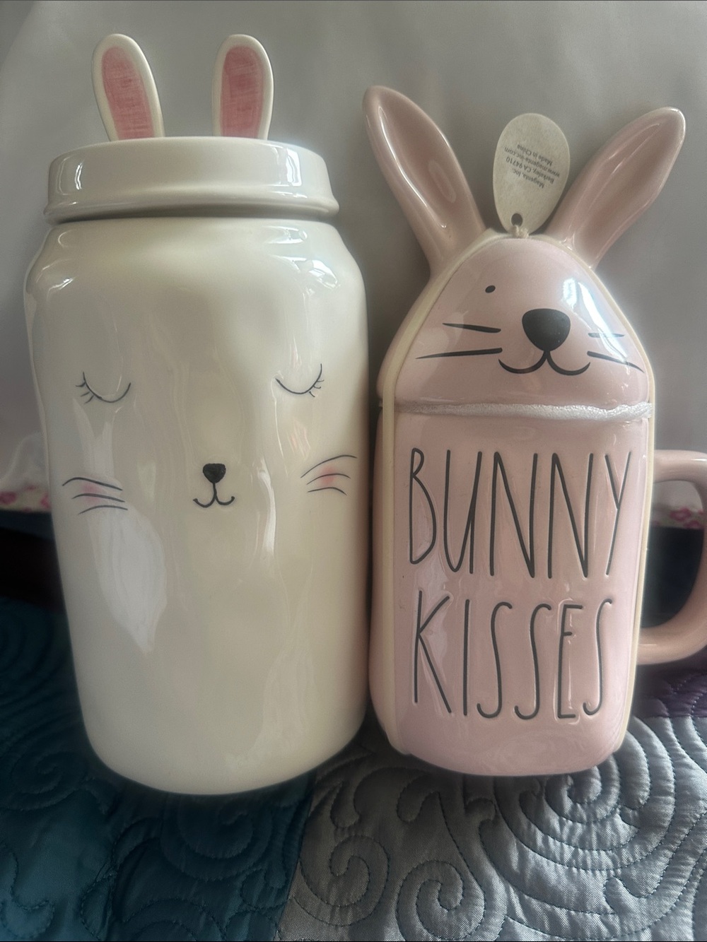 Ceramic Bunny Kisses Pink and White Canister Set - Decorative Home Accents